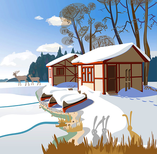 Зимняя иллюстрация для баннера «Великое Озеро» в разделе «Иллюстрации» портфолио дизайн-студии «Aedus Design»