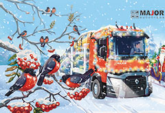 Рисунок снегирей для «заснеженной» новогодней открытки...